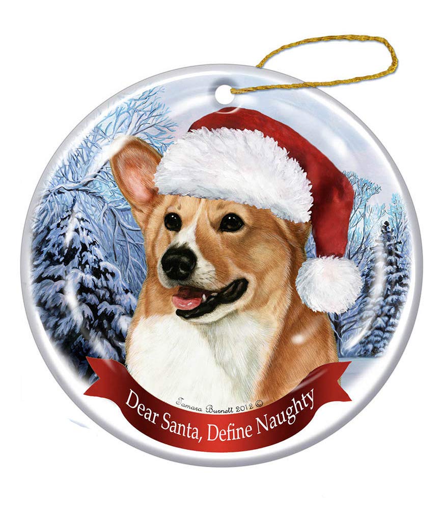 Holiday Pet Gifts Corgi Santa Hat Dog Porcelain Christmas Tree Ornament
