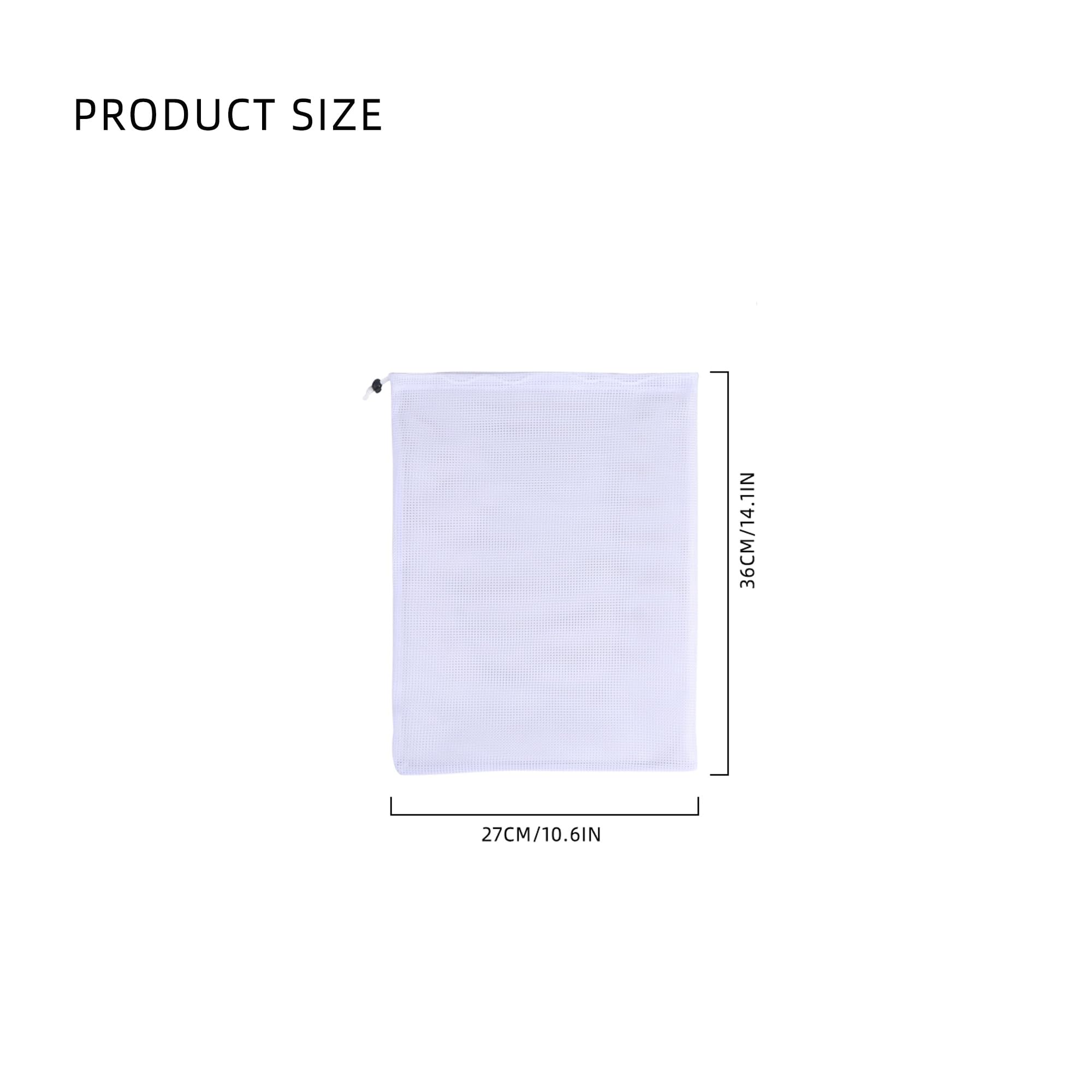 MIKIWELL Heavy Duty Large Mesh - Laundry Bag with Drawstring Closure and ID Tag, Durable Laundry Bag with Diamond Mesh - White (Small)