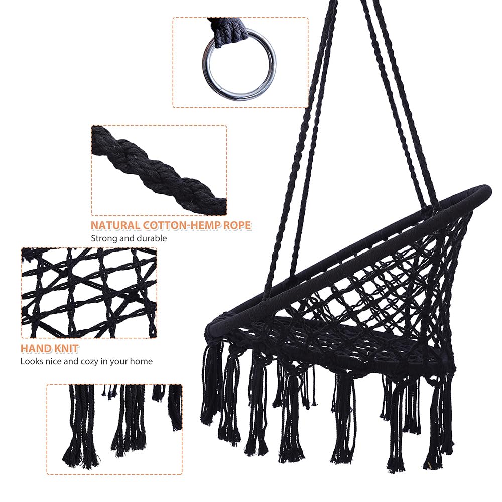 Hammock Chair Macrame Swing Black Swing Max 330 Lbs Hanging Cotton Rope