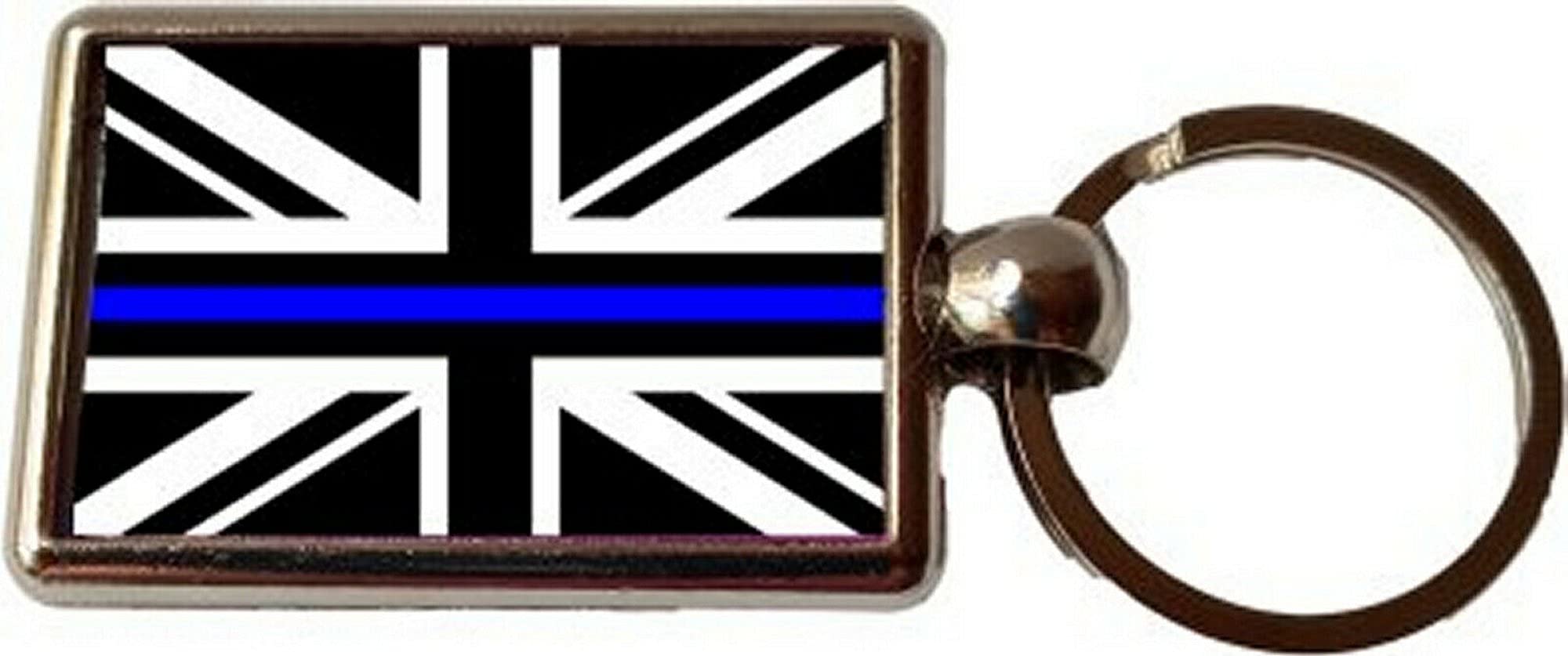 Thin Blue Line Luxury Double Sided Metal Keyring And Velvet Gift Bag