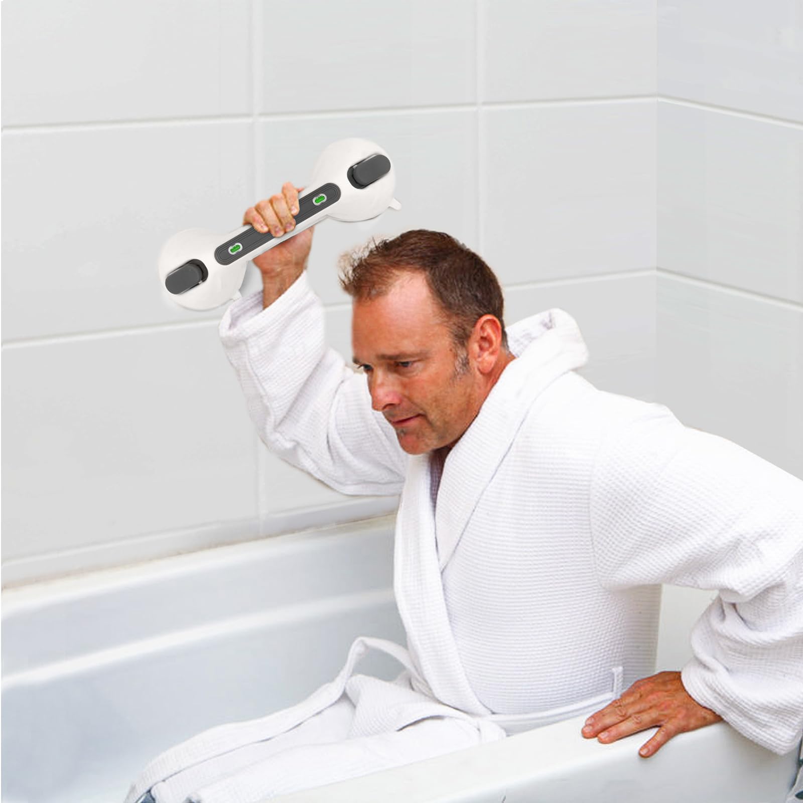 Newthinking maniglie ventosa da bagno 30cm, doccia anziani maniglia ventosa con Indicatore, maniglione ventosa bagno per Anziani disabili (Grigio scuro)