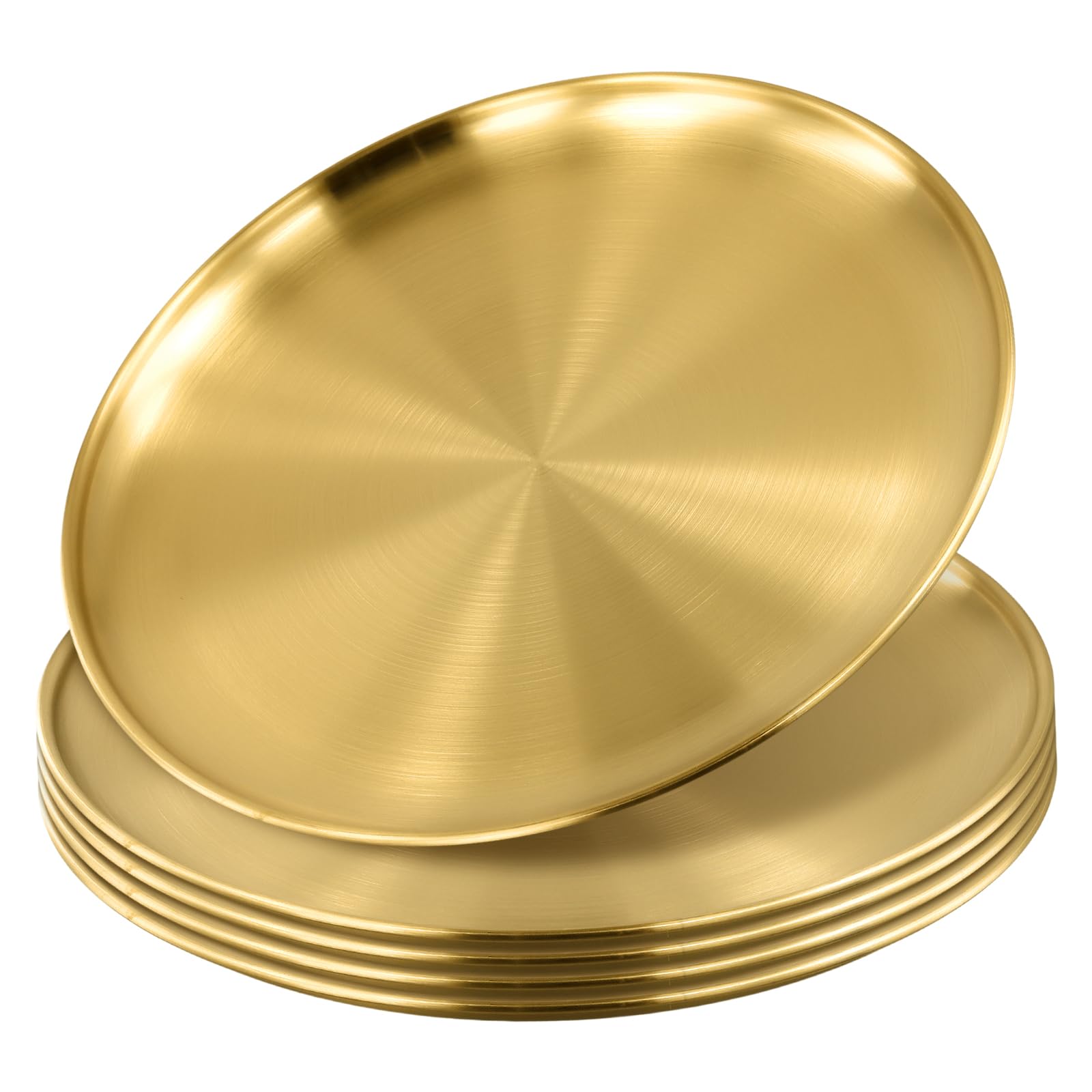 TAICHEUT 5 PCS Gold Stainless Steel Plates, 12 Inch Round Metal Dinner Plates for Barbecue, Picnics, Restaurant, Kitchen Use
