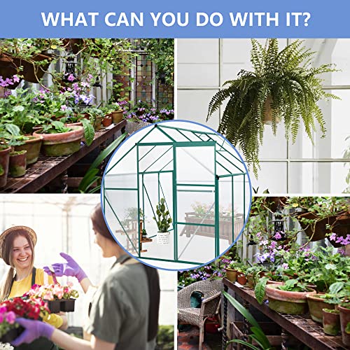 6 X 8Ft Outdoor Patio Greenhouse, Adjustable Roof Vent And Rain Gutter For Plants,Walk-In Polycarbonate Greenhouse, Garden Greenhouse For Flowers In Winter, Garden, Backyard（Green-6 X 8 Ft） #TOP6
