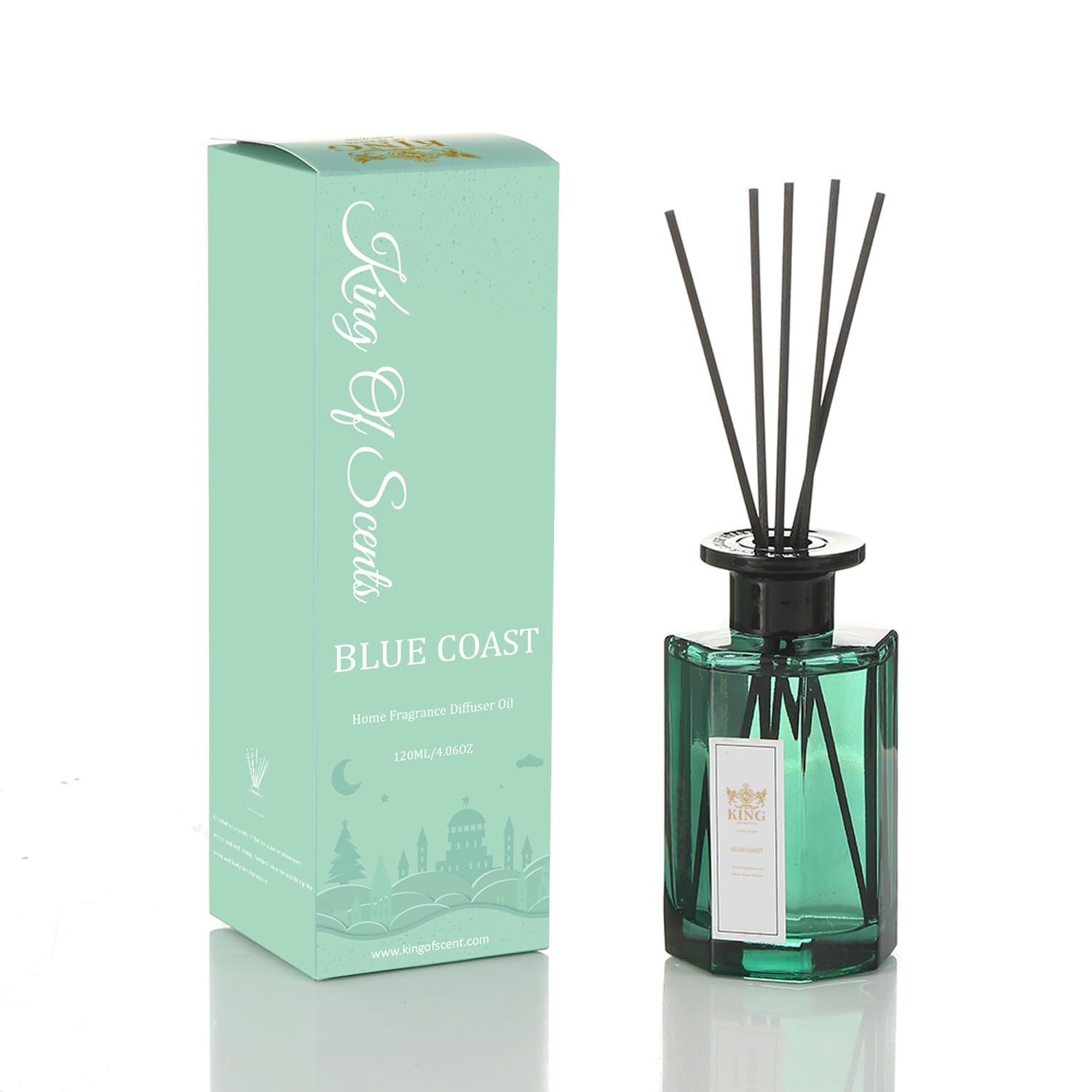 KING OF SCENTS Reed Diffuser (120ml) Blue Coast Reed Diffuser Set,Reed Diffuser & Oil Diffuser Sticks with Flower, Aromatherapy, Home & Kitchen Décor,