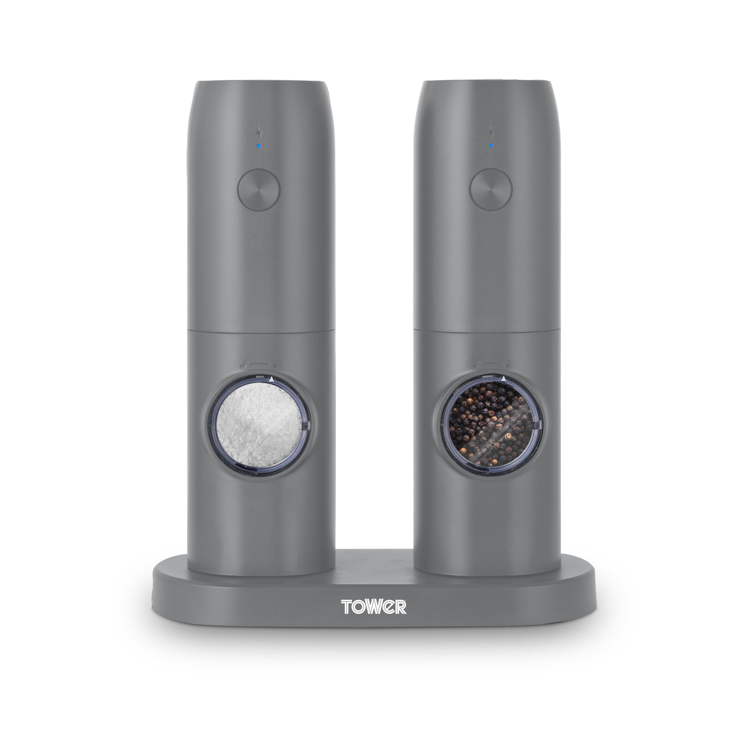 Tower Rechargeable Salt & Pepper Mill Set With Base Unisex Grey
