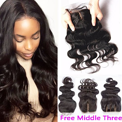 Helene Hair Brazilian Virgin Hair Human Hair Body Wave Top Lace Closure (4"4") Part 8-20 Inch Naturl Black Bleached Knots (14 Inch)