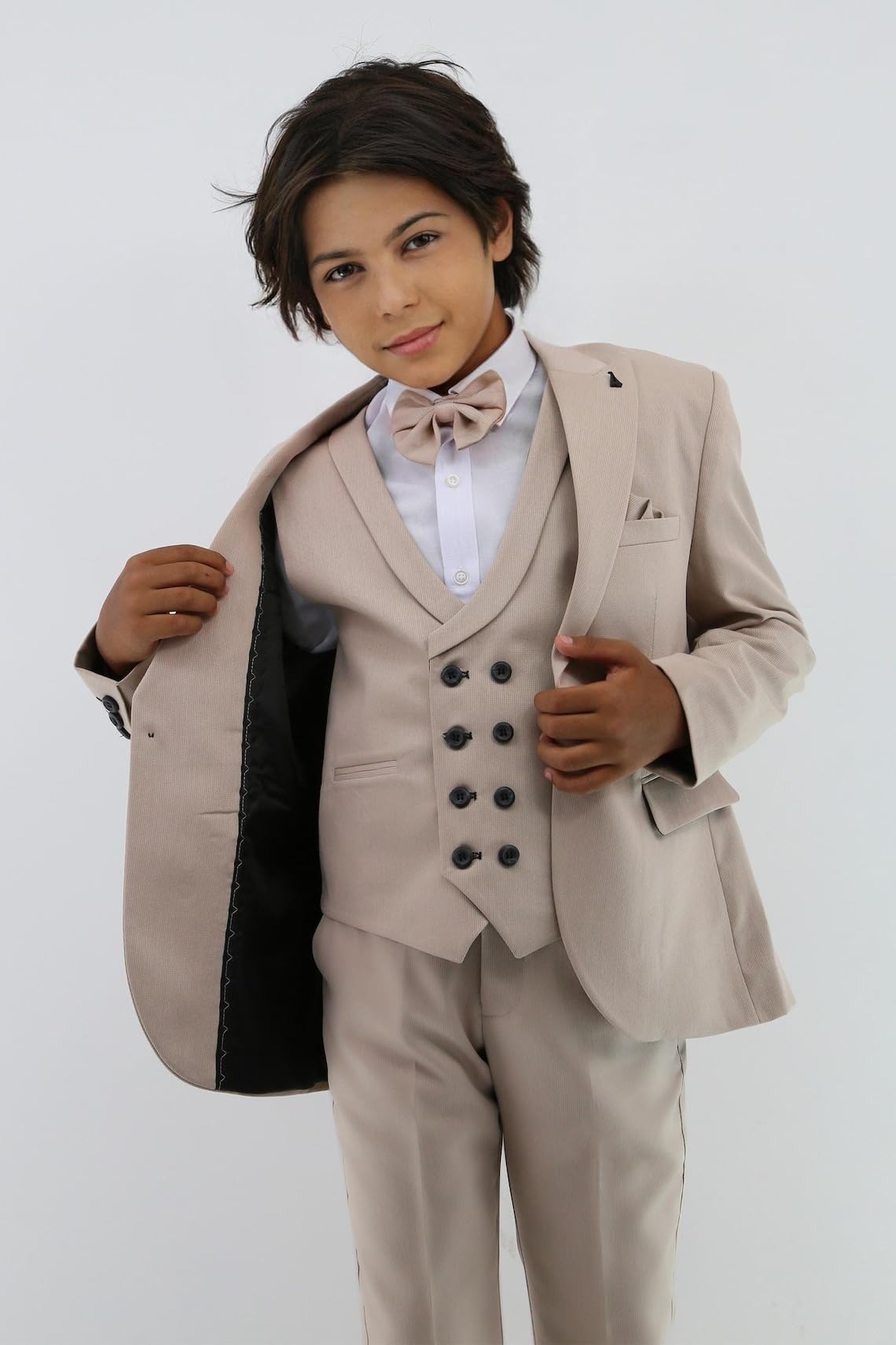 Conjunto de Traje de 6 Piezas para niños con Chaleco Cruzado, Ideal para Bodas y comuniones, de 3 a 12 años