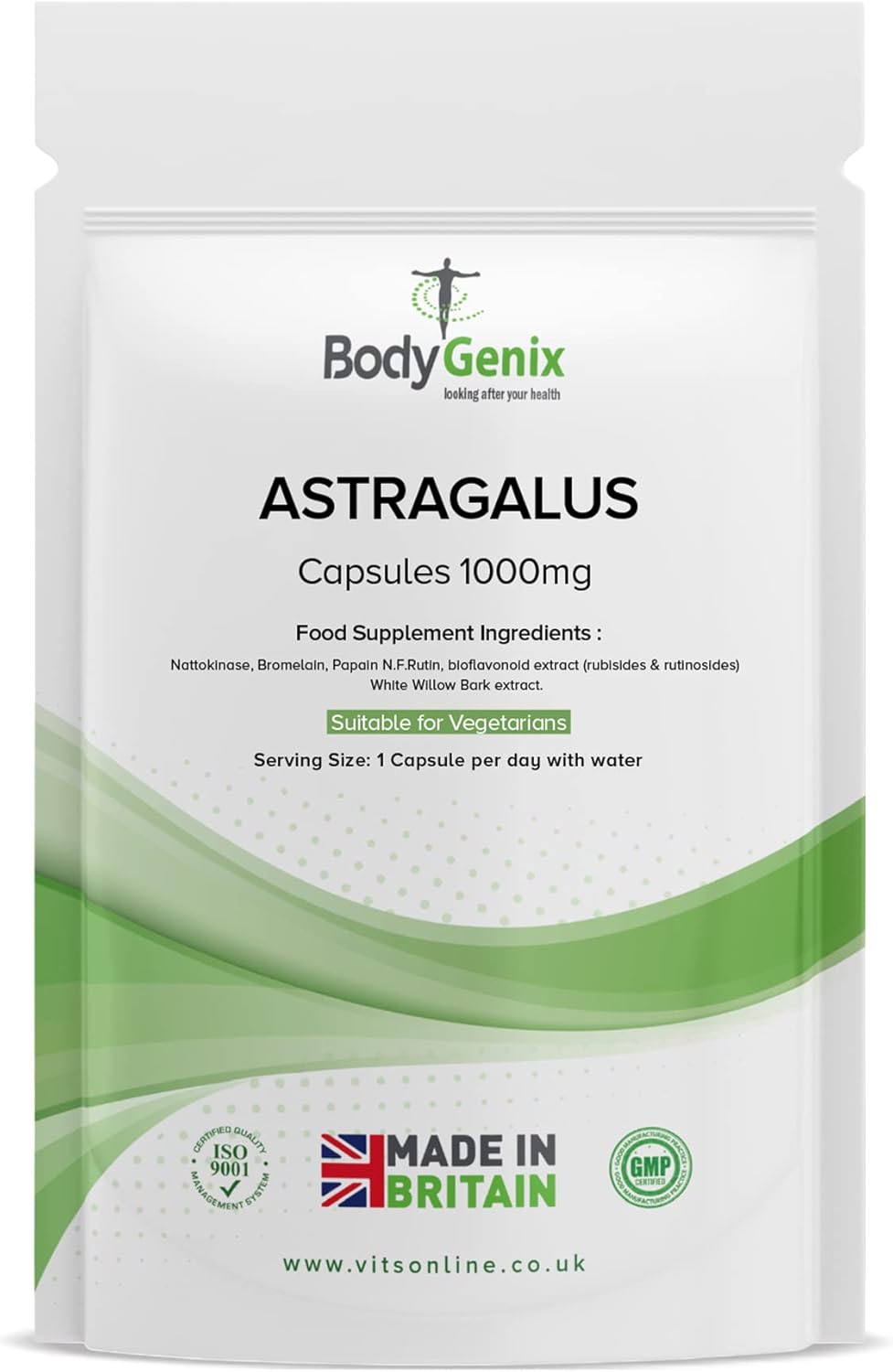 BodyGenix Astragalus 1000mg Capsules 100 Natural Food Supplement for Immune System Skin Heart