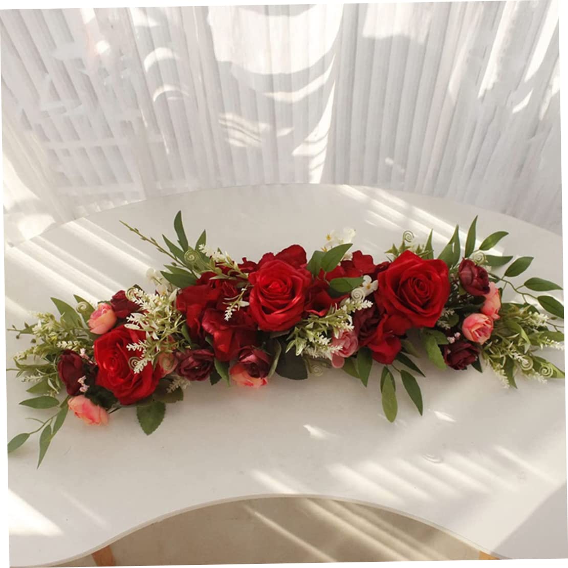 Hochzeitsbogenblumen, 65x16 cm künstlicher Rosenblumen -Swag, Bogenblumen für Hochzeitszeremonie -Mittelstücke Hausdekoration (rot)