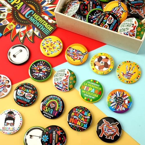 54pcs Hispanic Heritage Month Buttons, Brooch Pins Badges Bulk for Hispanic Heritage Party Favors Teacher Supplies Rewards Decorations National Latino Gifts Shirt Backpack Hat Accessories3