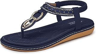 Womens Sandals Dressy Summer: Women Comfortable Walking Flat Bohemian T-Strap Ladies Casual Comfy Sandals
