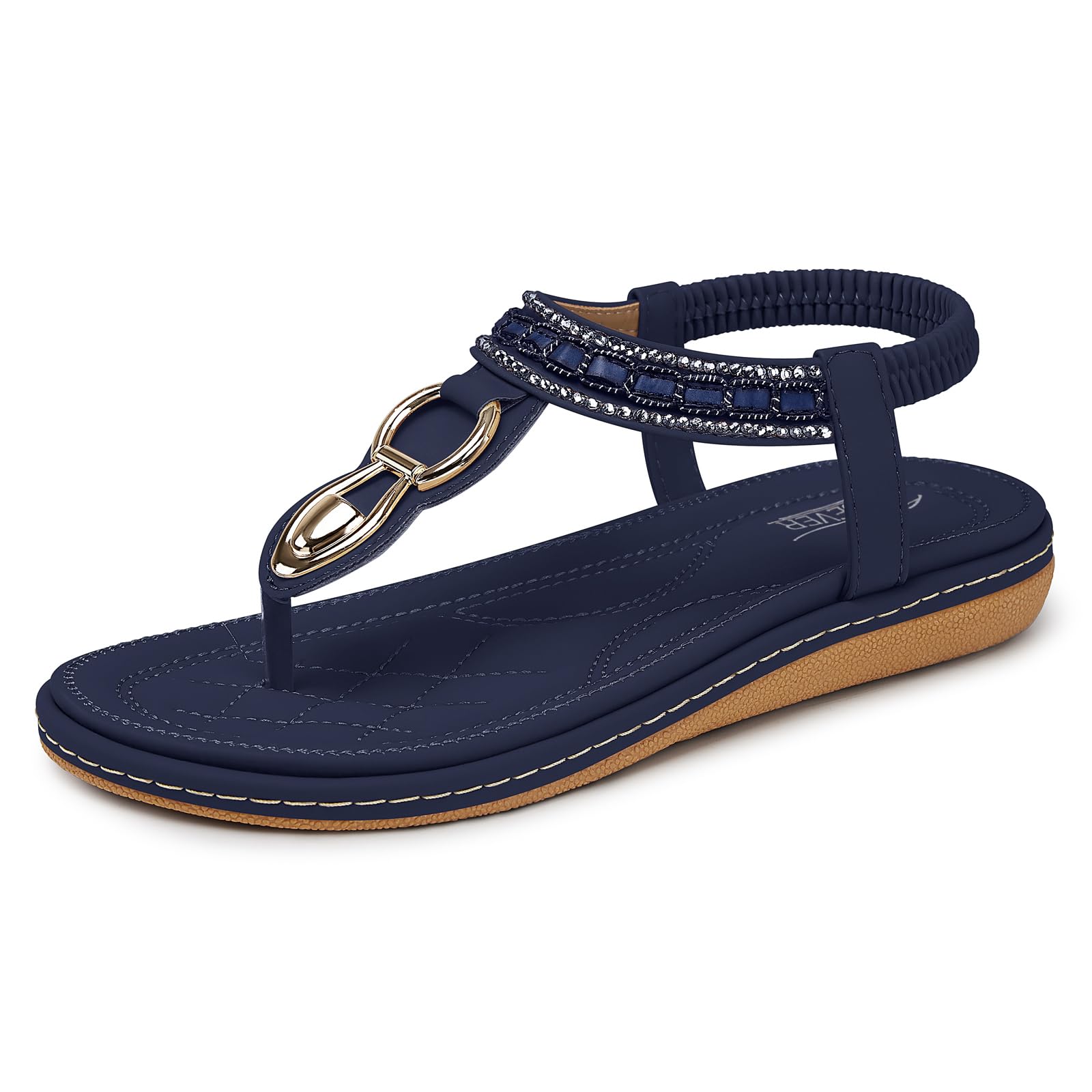 SHIBEVER Womens Sandals Dressy Summer: Women Comfortable Walking Flat Bohemian T-Strap Ladies Casual Comfy Sandals