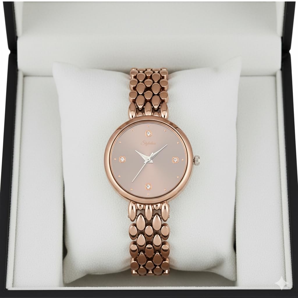 styledose Women’s Diamond Studded Watch | Premium Metal Bracelet Strap | Analog Quartz Movemnet Ladies Wrist Watch | Watch for Women & Girls | Wrist Watches for Women's & Girls&Ladies (Brown) 3