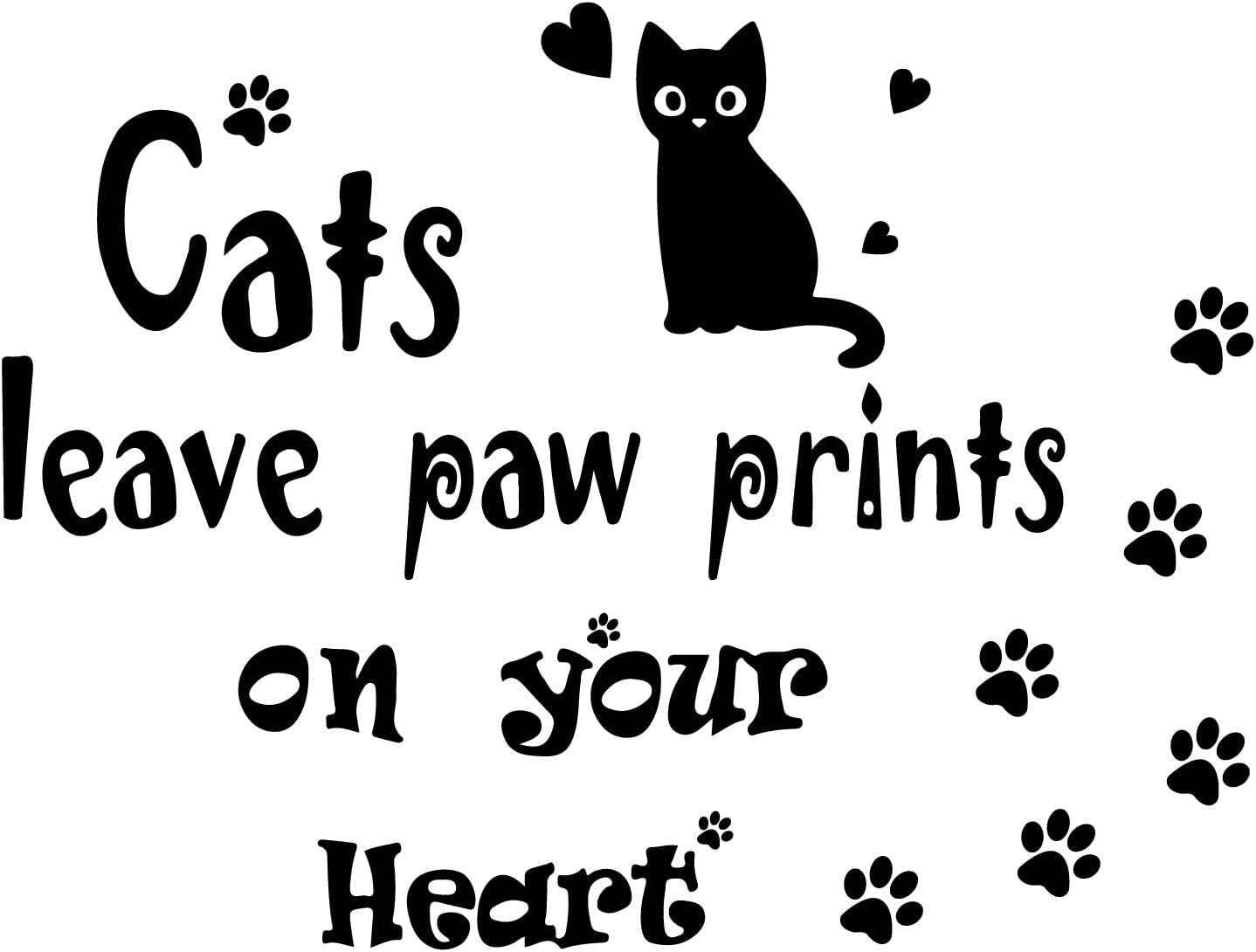 SUPERDANT Cats Wall Decals Black Cat Wall Stickers Cats Leave Paw Prints on Your Hearts Stickers Cute Animals Decals for Living Room Bedroom Pet Hospital Decorations Wall Sticker Vinyl Transfer