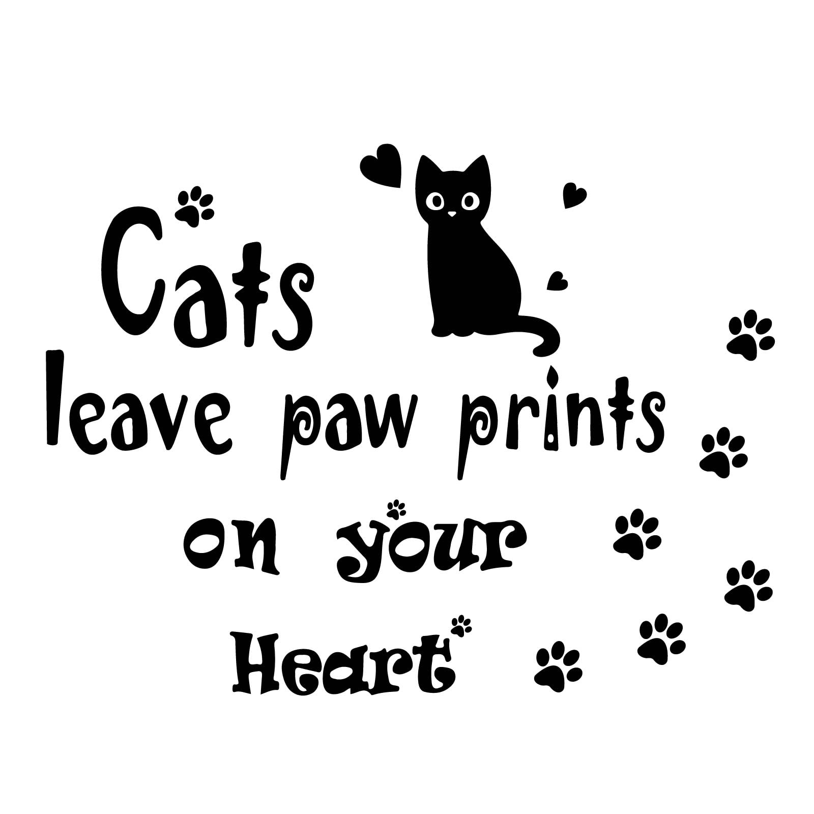 SUPERDANT Cats Wall Decals Black Cat Wall Stickers Cats Leave Paw Prints on Your Hearts Stickers Cute Animals Decals for Living Room Bedroom Pet Hospital Decorations Wall Sticker Vinyl Transfer