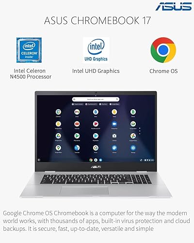 Miniatura 4 de ASUS Laptop Chromebook Sceen de 17 pulgadas, Google Chromebook, 4 GB de RAM, almacenamiento de 192 GB, pantalla FHD IPS, Intel Celeron N4500, Wi-Fi