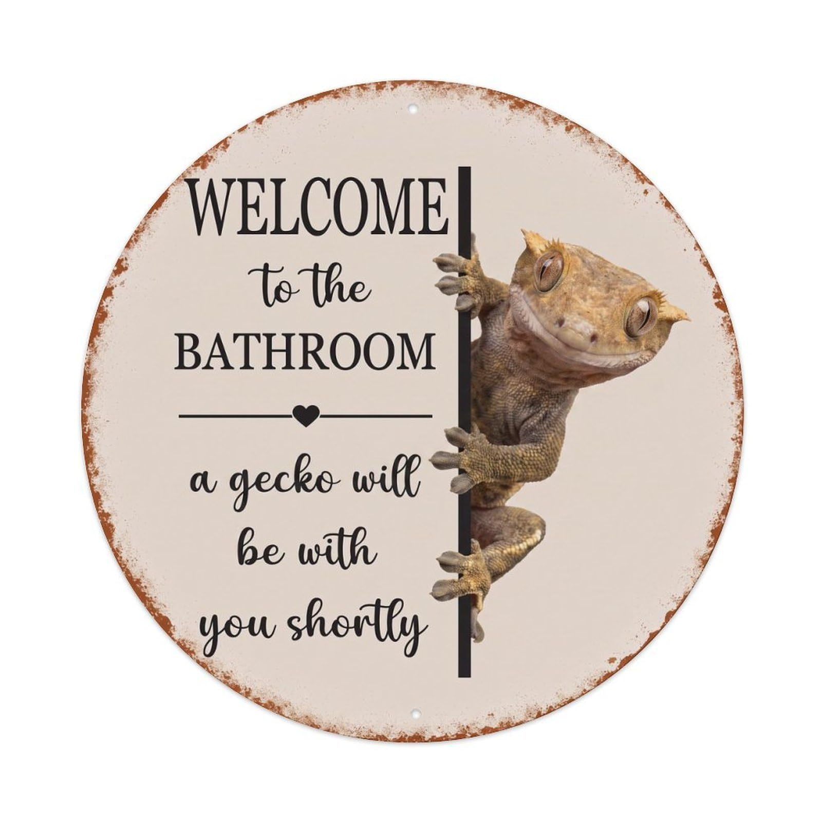 Vintage WELCOME To The BATHROOM Gecko Metal Tin Sign