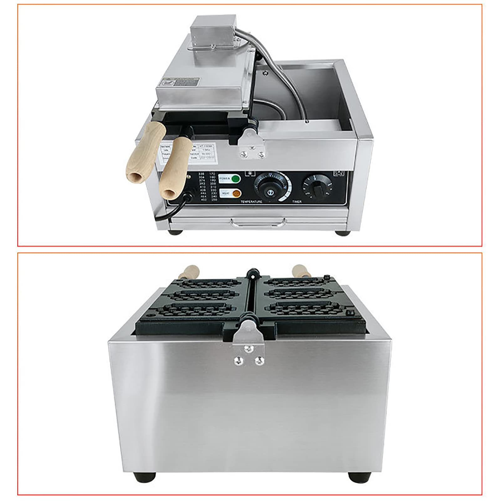 Macchina per Waffle, Macchina per Waffle Pop, 3 Pezzi, Macchina elettrica per Waffle a Nido d'Ape - Macchina da Forno Commerciale Antiaderente da 1500 W con Contro,