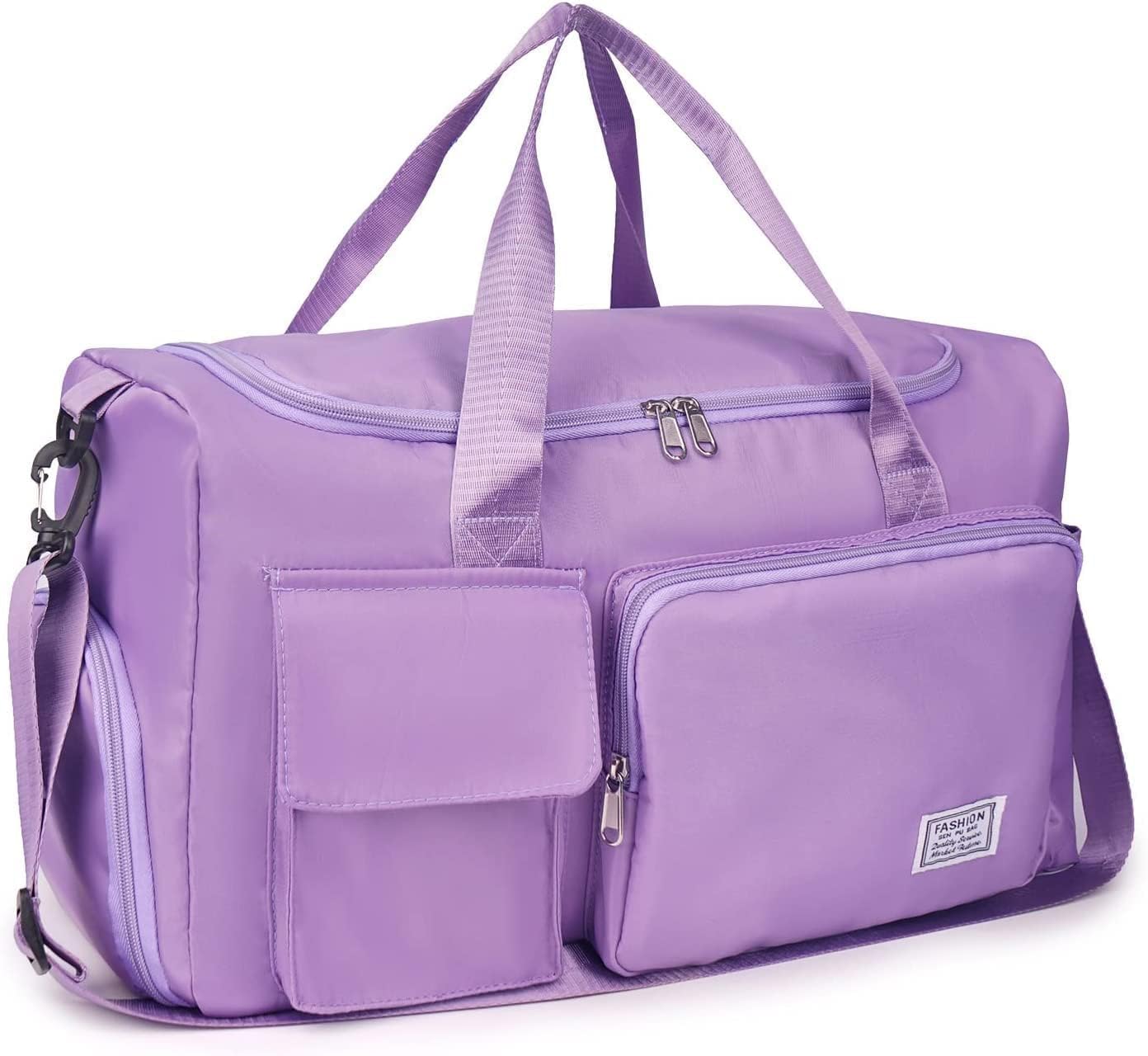 Nylon 44 cms Imported Travel Duffle Bag Sports Gym Shoulder Bag for Women with Wet Pocket & Shoe Compartment Weekender Overnight Travel Luggage Bag (Purple, 44 x 18 x 29 cm)-image-34