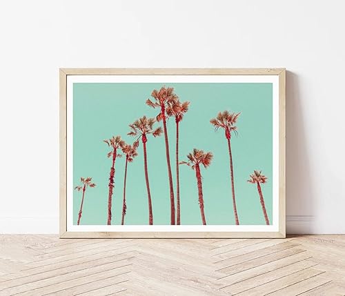 Palm Tree Poster In Retro Colors, Coastal Art In Turquoise, Pastel Beach Wall Tropical Beach Poster Palm Print For Teen'S Bedroom Tree Wall Decor