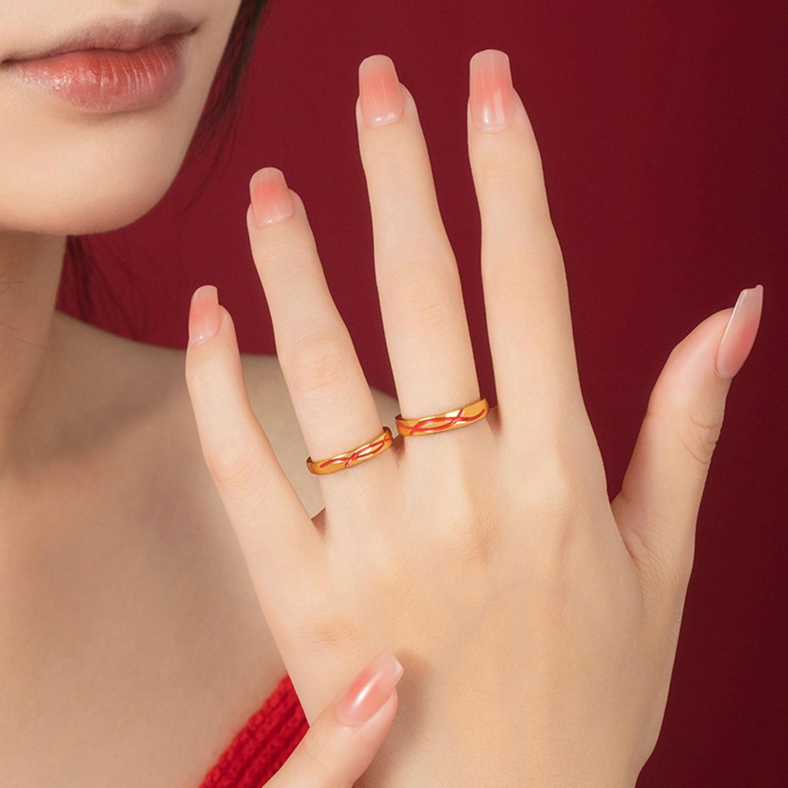 Coppia Anelli Filo Rosso del Destino, Anelli In Argento con Linea Rossa Regolabili Anello Fidanzamento da Uomo Incisione Anelli di Matrimonio per Lui e Lei
