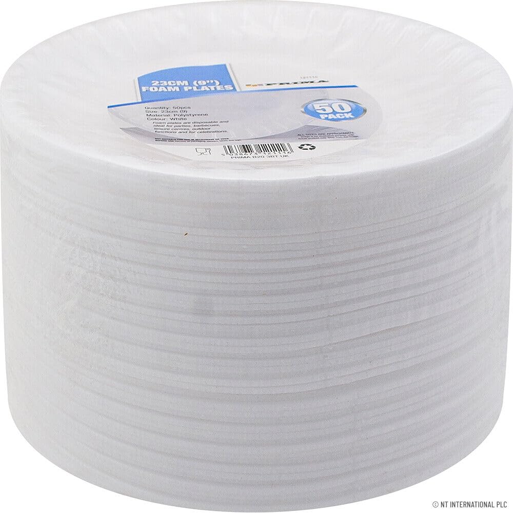 Pack of 50 Foam Plates 9" Disposable Party BBQ Wedding Tableware Catering NEW