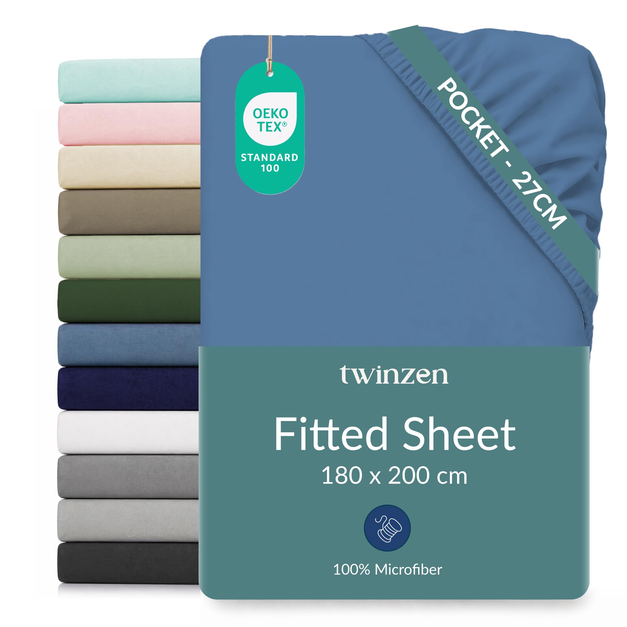 Twinzen Microfibre Fitted Sheet 180 x 200 cm Blue 25 cm