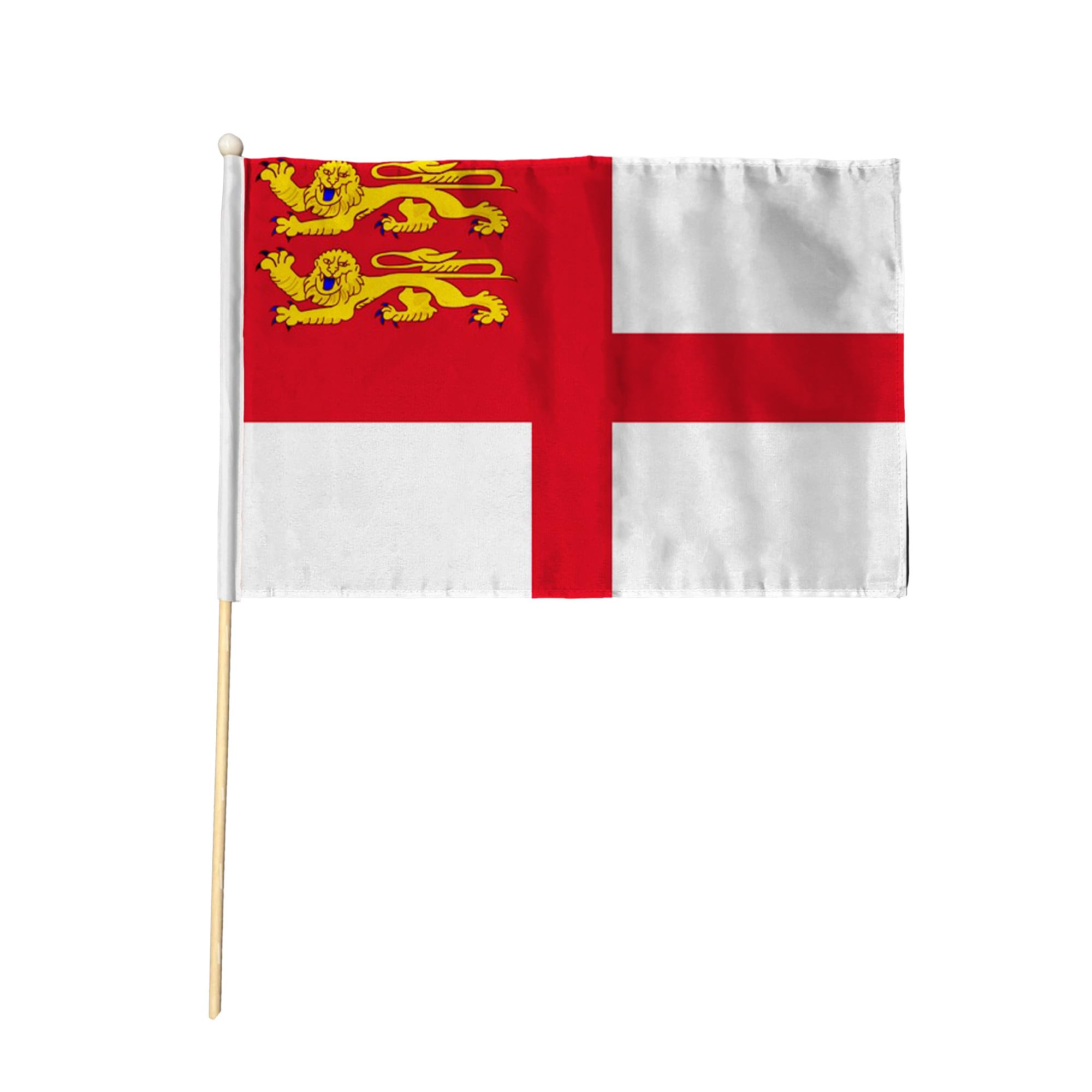 Flagtex Sark Pack of 2 Hand Waving Flag (18x12 Inch Large) - Premium Wooden Stick Hand Flag Big Size Natural Wood Pole Channel Islands Red White St George Cross Heritage Flag โ image 1