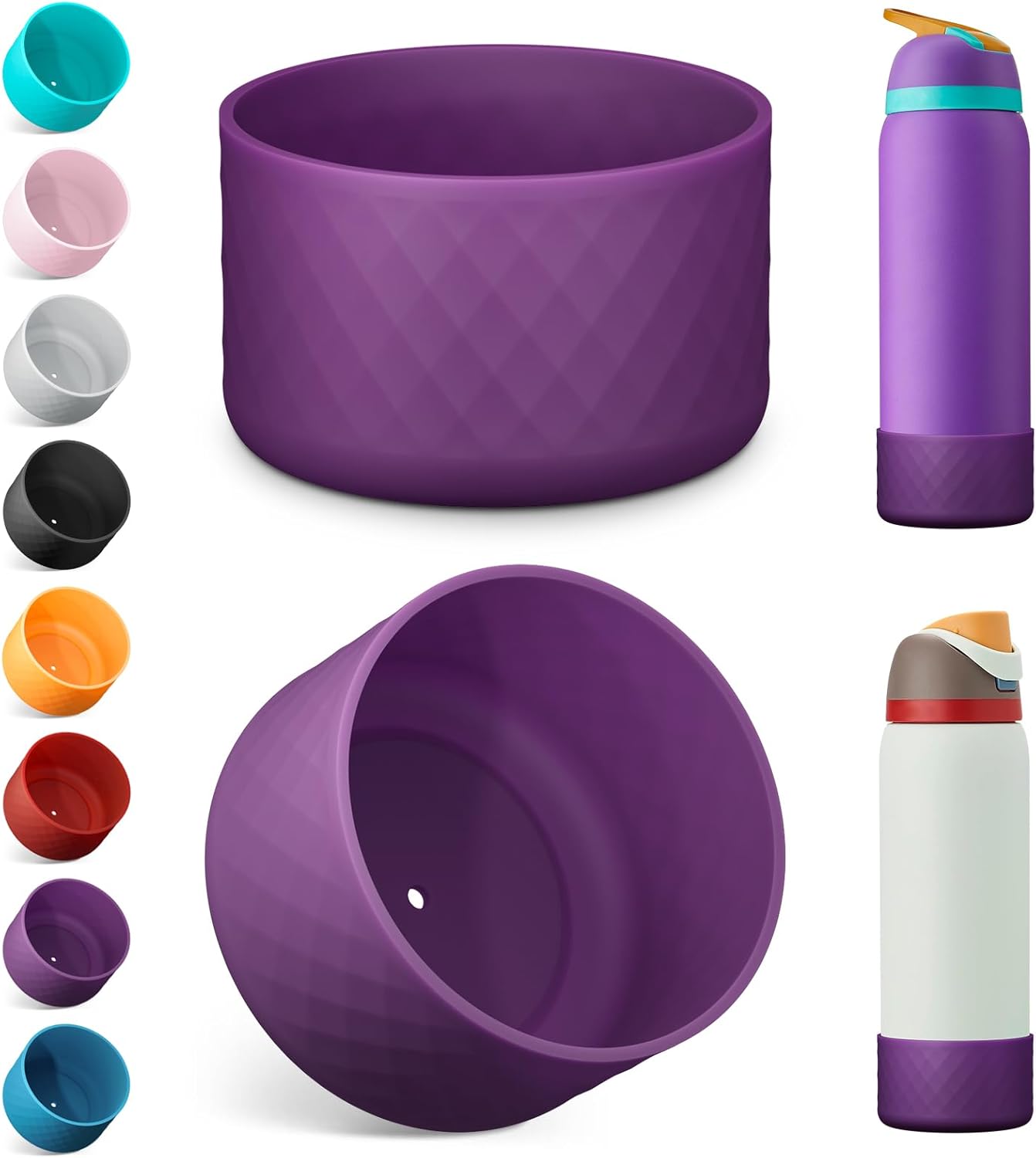 2PCS Silicone Water Bottle Boot for Owala 24oz, Protective Bottom Bumper Anti-Slip Sleeve for FreeSip, Twist, and Flip Stainless Steel Bottles, Dishwasher Safe and BPA Free(Dark Blue)