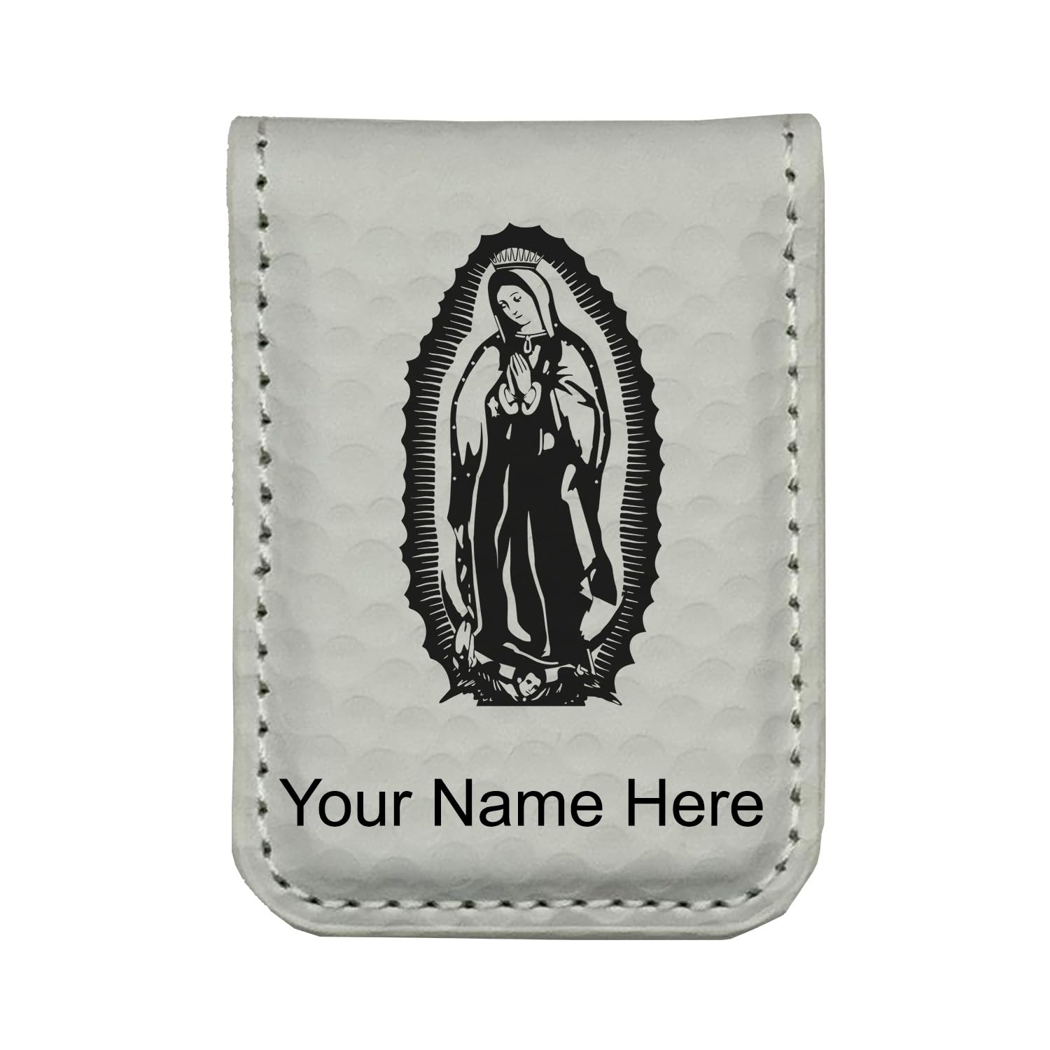 LaserGram Slim Magnetic Money Clip, Virgen de Guadalupe, Personalized Engraving Included (Golf White)