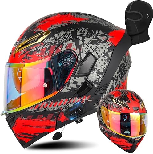 AAREG Casco de motocicleta unisex para adultos, fibra de carbono, visera antivaho, diseño aerodinámico, Bluetooth integrado, aprobado por DOT,