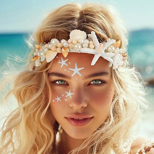 Miniatura 1 de Yean Diadema de boda con estrella de mar para novia, tiara de concha de perla, accesorios para el cabello de novia para la playa, para mujeres y