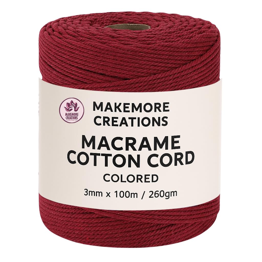 Makemore Creations Macrame Cotton Cord - Colored 3mm Dori,100m Length Soft Cotton Rope for Wall Hanging, Plant Hanger, Macrame Coasters, Weaving, Dream Catchers & DIY Craft Projects (Red)-picture-10