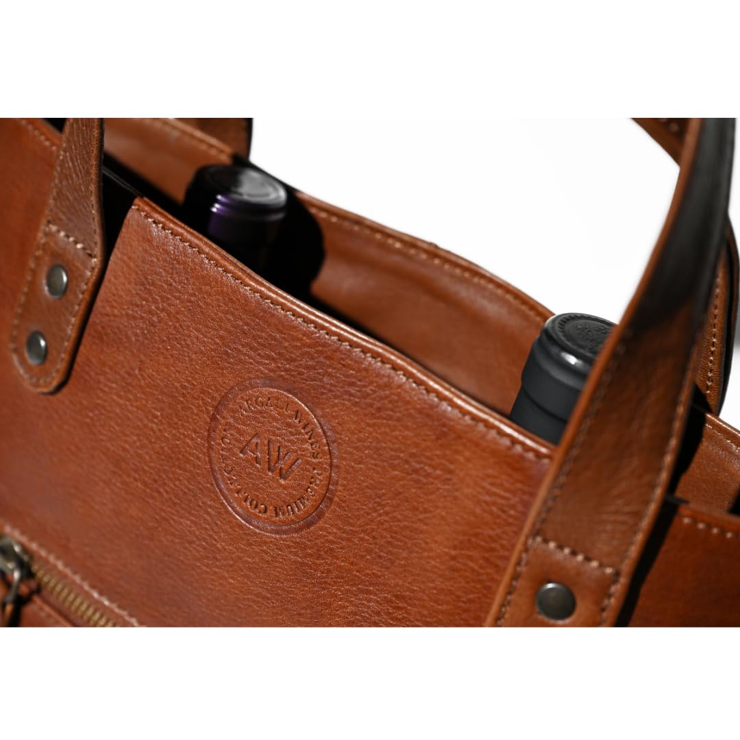 Argali Wines Premium Collection Two-bottle Genuine Leather Wine Tote | Carrier Bag | Luxury & Style | Idea Gift | Women and Men (Brown)