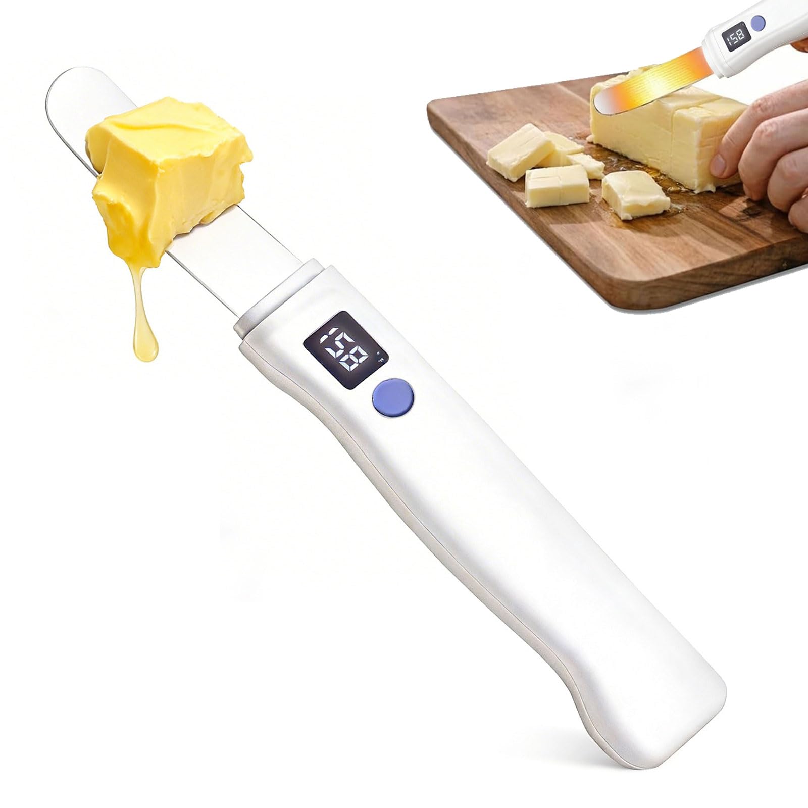 Eoweiot Heated Butter Knife, Electric Butter Spreader with 2 Temperature Settings (131°F & 158°F), Stainless Steel Fast Heating Butter Spreader