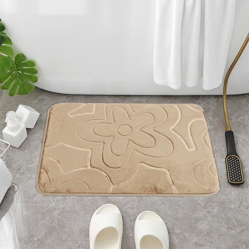 Inspire Me Memory Foam Block Bath Mat Set: Non-Slip Bathroom floor mat, Ultra-Absorbent and Soft Bathroom Rug | Pedestal Bath & Toilet Mat (Pedestal Mat, Beige)