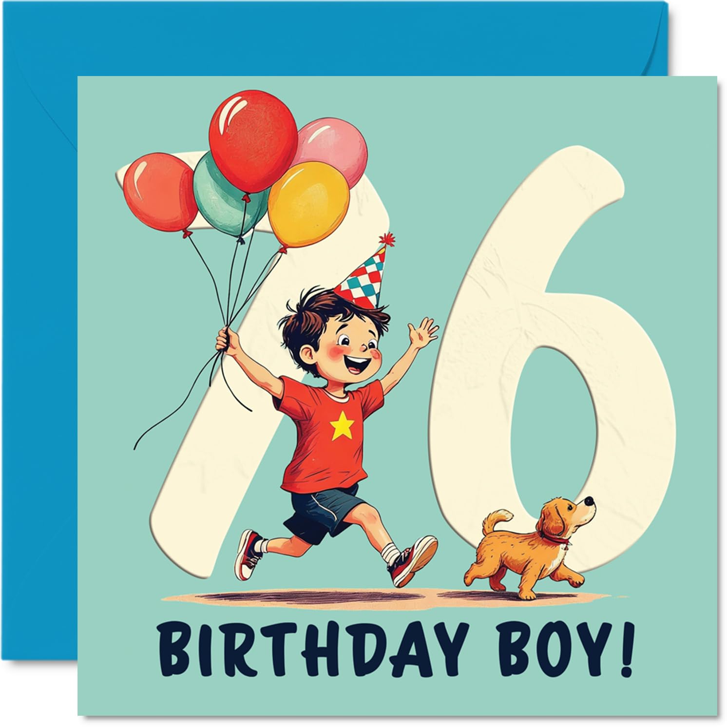 76th Birthday Cards for Men - Balloon Boy - Happy Birthday Card for 76 Year Old Man Grandad Uncle Cousin Brother, 145mm Bday Greeting Cards