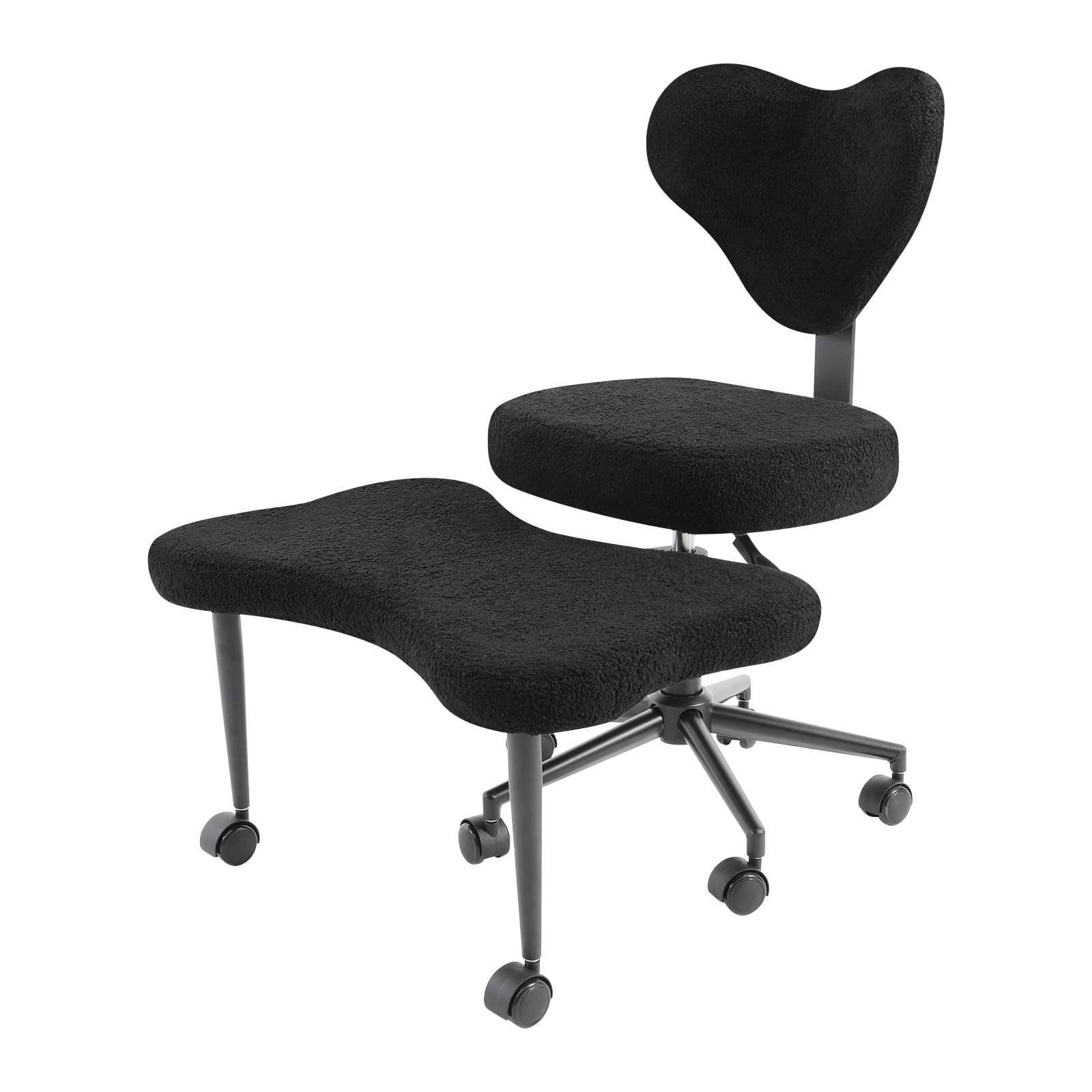 Silla de meditación multifuncional con ruedas y 7 ruedas, ergonómica de lana de cordero, con patas cruzadas para diferentes posiciones de asiento y yoga, soporta 150 kg, altura ajustable (negro)