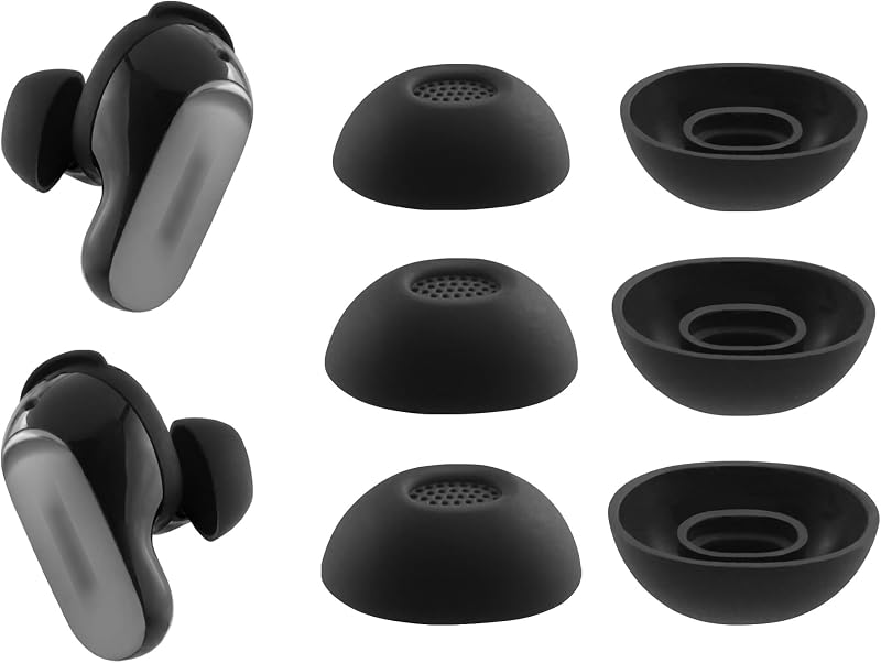 Replacement Ear Tips for Bose QuietComfort Ultra Earbuds 2nd Gen | 3 Pairs (Black, Assorted S/M/L), Silicone Ear Tips