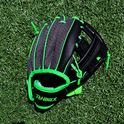 Phinix Baseball Glove Tee Ball Mitts For Kids Play & Training (8 1/2", Green-Right Hand Throw) #TOP4