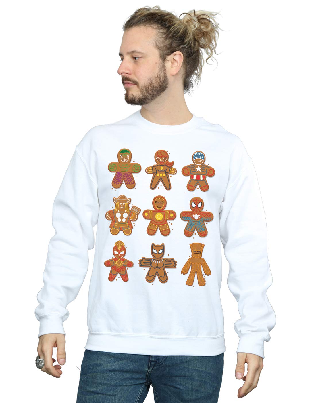 Absolute Cult Men's White Marvel Avengers Christmas Gingerbread Sweatshirt X-Large