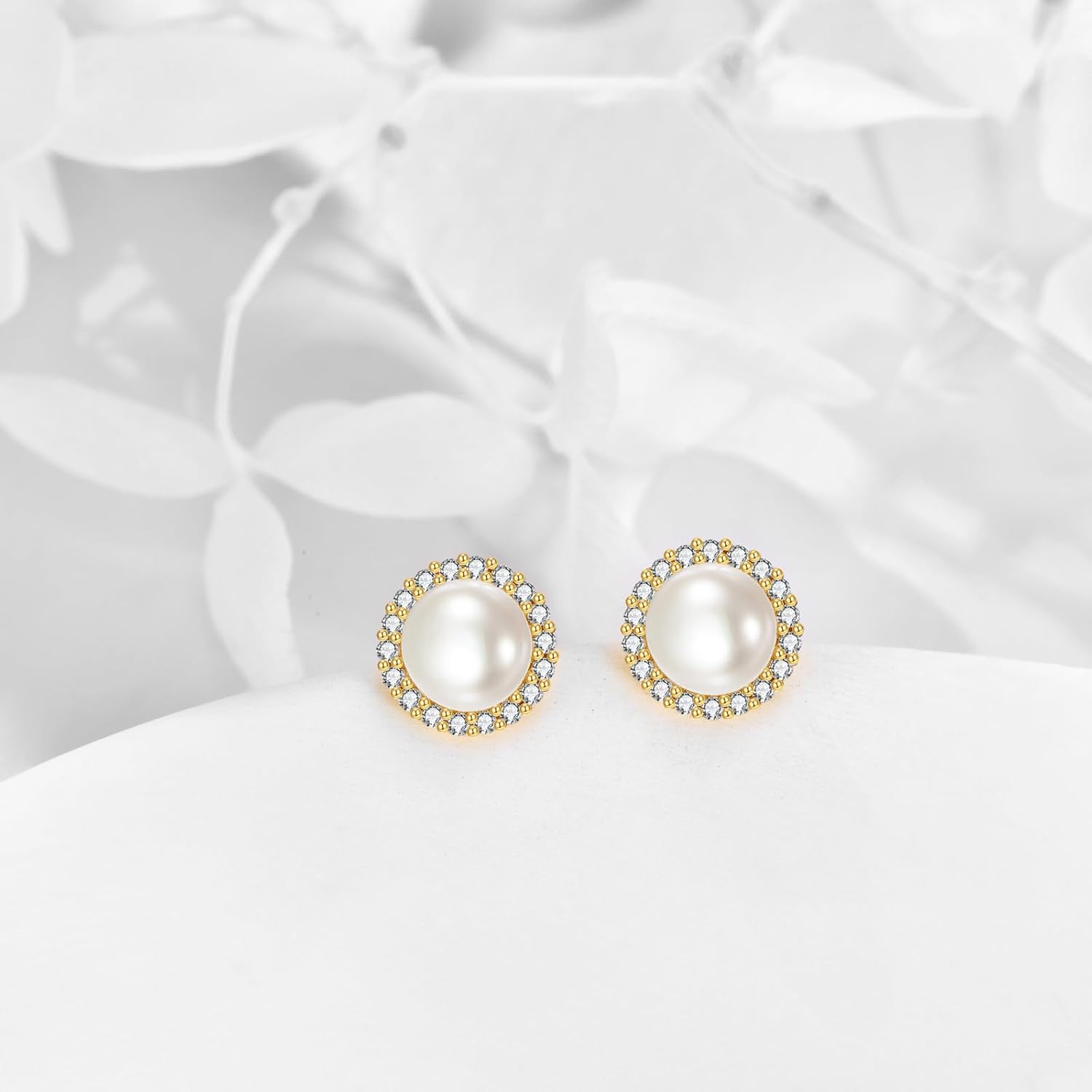 KECHO 14K Real Gold Crystal Earrings Solid Yellow Gold Stud Earrings Jewelry Gifts for Women - Image 2