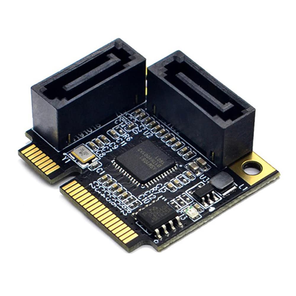 ezqnirk 1pcs 2 Ports Mini PCI-E PCI Express to SATA 3.0 Adapter Converter Hard Drive Extension Card Add On Cards for Windows Mac Linux OS