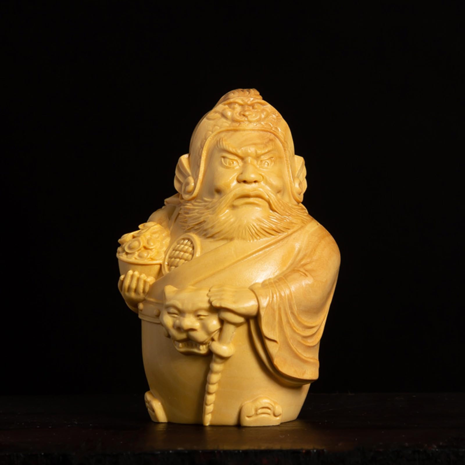 Statue dieu de la richesse martiale en bois artisanale protectrice