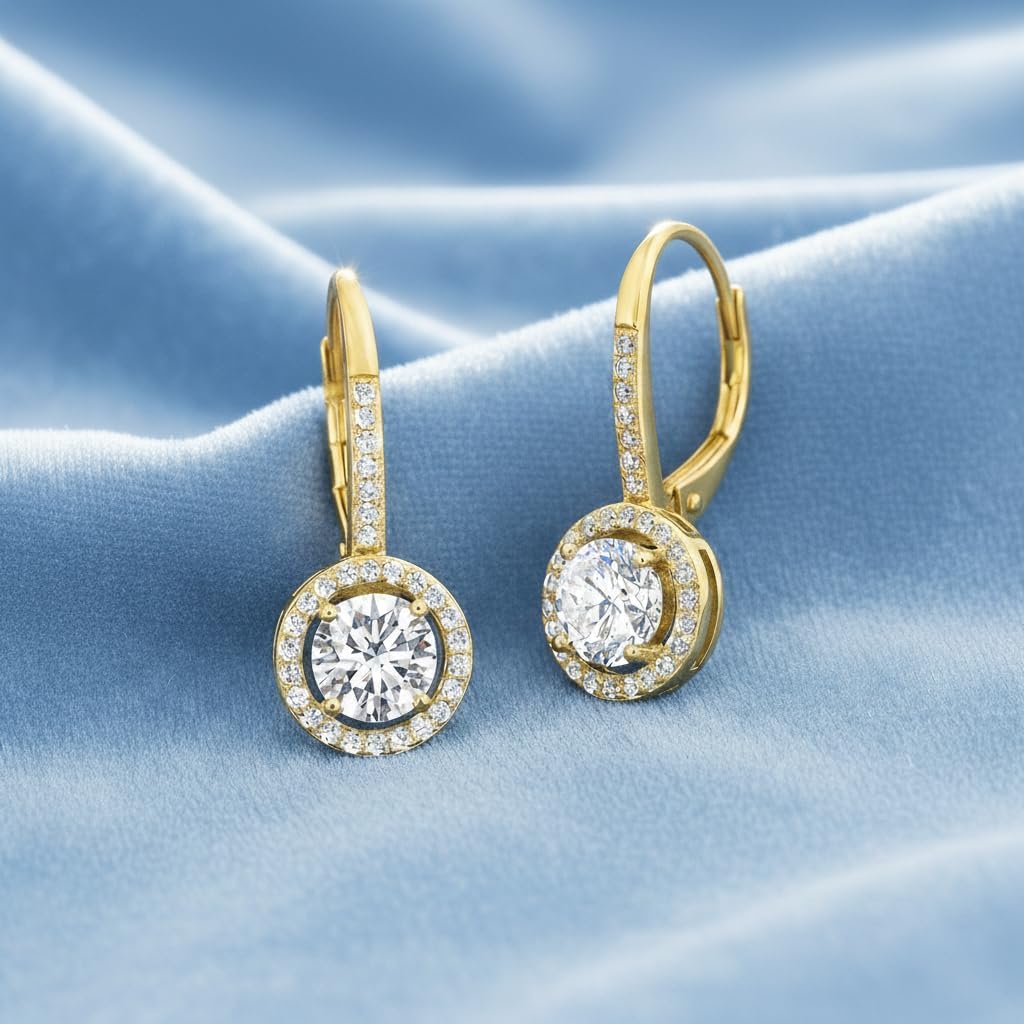 Devin Rose Cubic Zirconia Halo Lever Back Drop Earrings for Women 925 Sterling Silver - Image 6