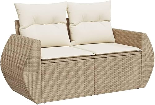 Miniatura 4 de 7 Piece Garden Sofa Set with Cushions, Modern Outdoor Furniture, Beige and Cream Woven Design, Durable Weatherproof Patio Seating, Modular Setup for