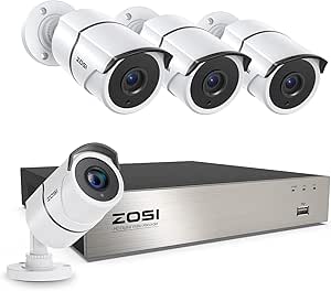 ZOSI 8CH 3K Lite Home Security Camera System with One-Way Audio,H.265+ 8-Channel CCTV DVR,AI Human/Vehicle Detection,4pcs 1080p Bullet Metal Cameras Indoor Outdoor,100FT Night Vision,No Hard Drive asin的图片
