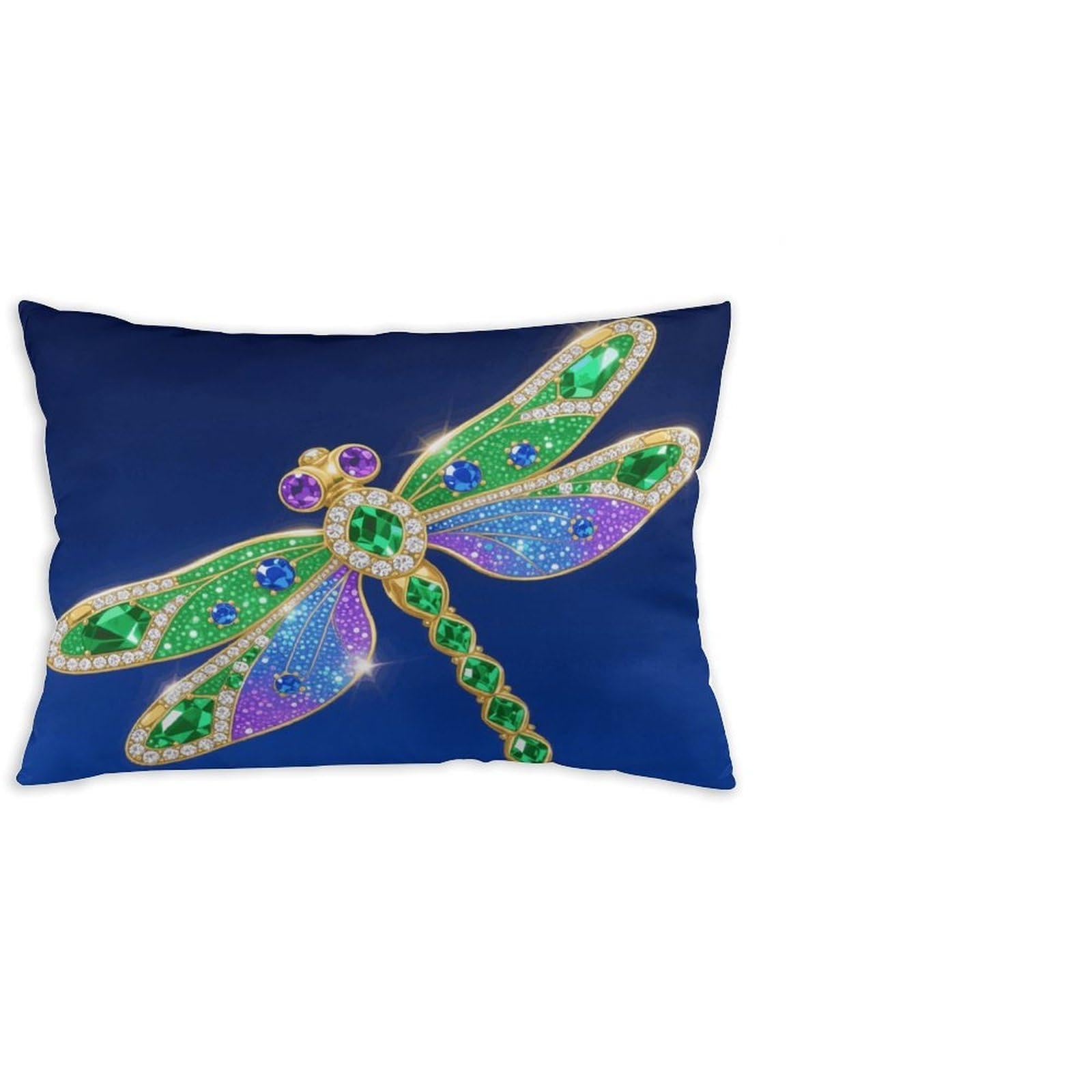 FodPand Decorative Throw Pillow Covers 12x20 Short Plush Green Beauty Dragonfly Body Pillowcase Cushion Cases with Invisible Zipper Rectangle Lumbar Pillow Shells for Sofa Couch Chair Bed Home Decor