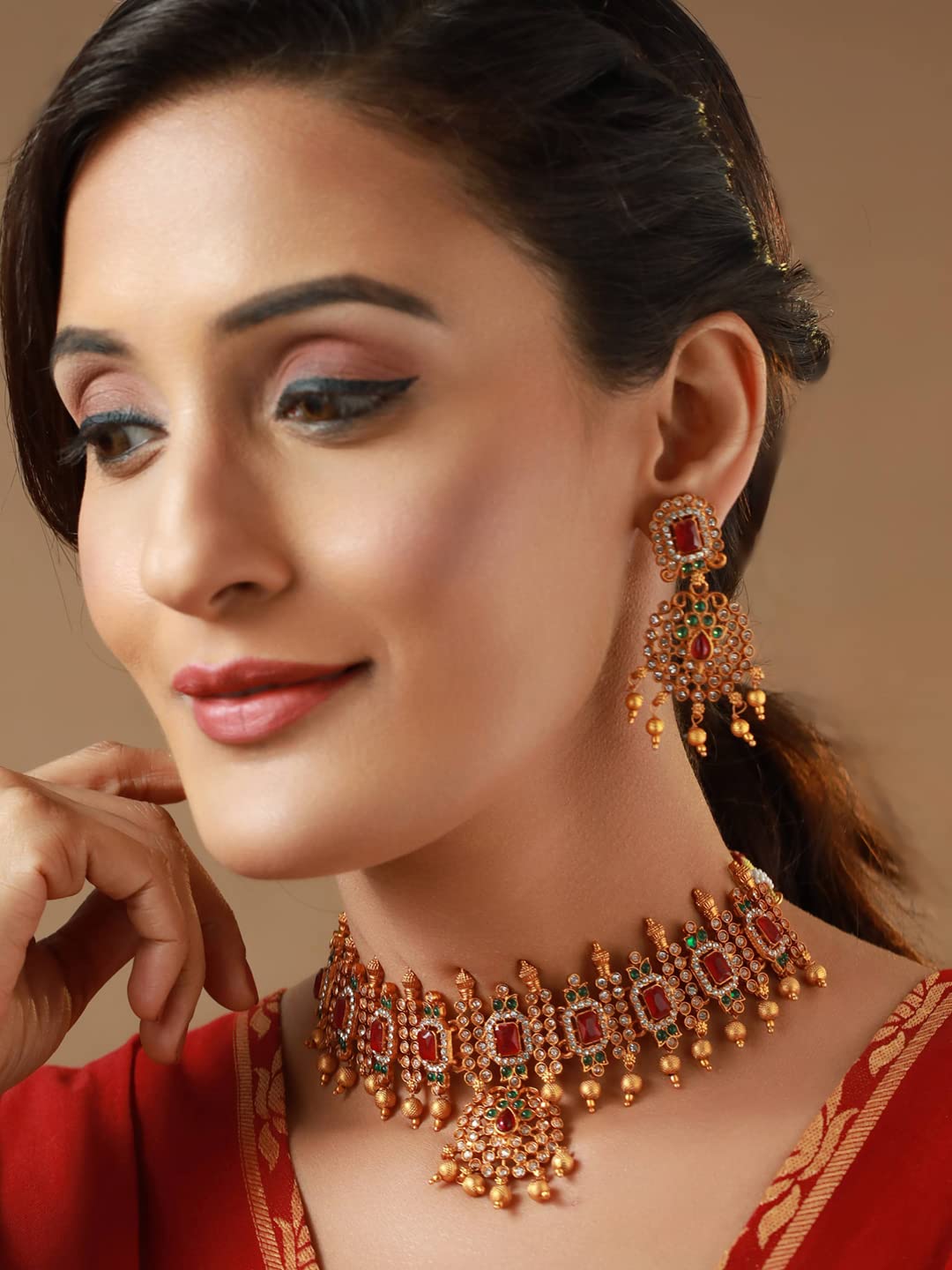 Traditional Multicolor Plated Choker Jewellery Set