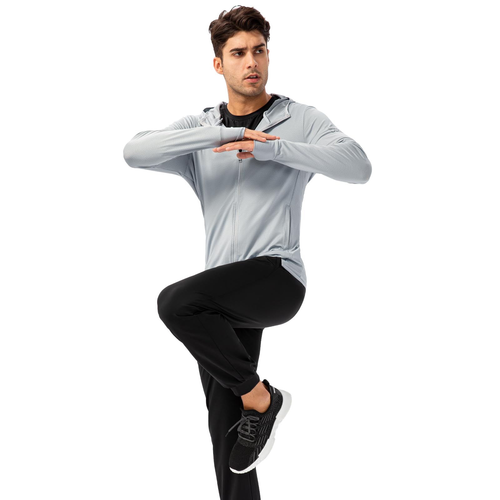Cremallera Completa para Hombre UPF 50+ UV protección Solar Chaqueta De Manga Larga con Capucha Sun Shirt Secado RáPido Sudaderas con Capucha De Peso Ligero para Los Hombres Pesca Running